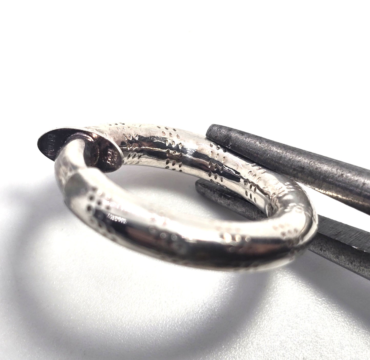 Artisan etched internal threaded clip on vintage sterling silver hoop earrings