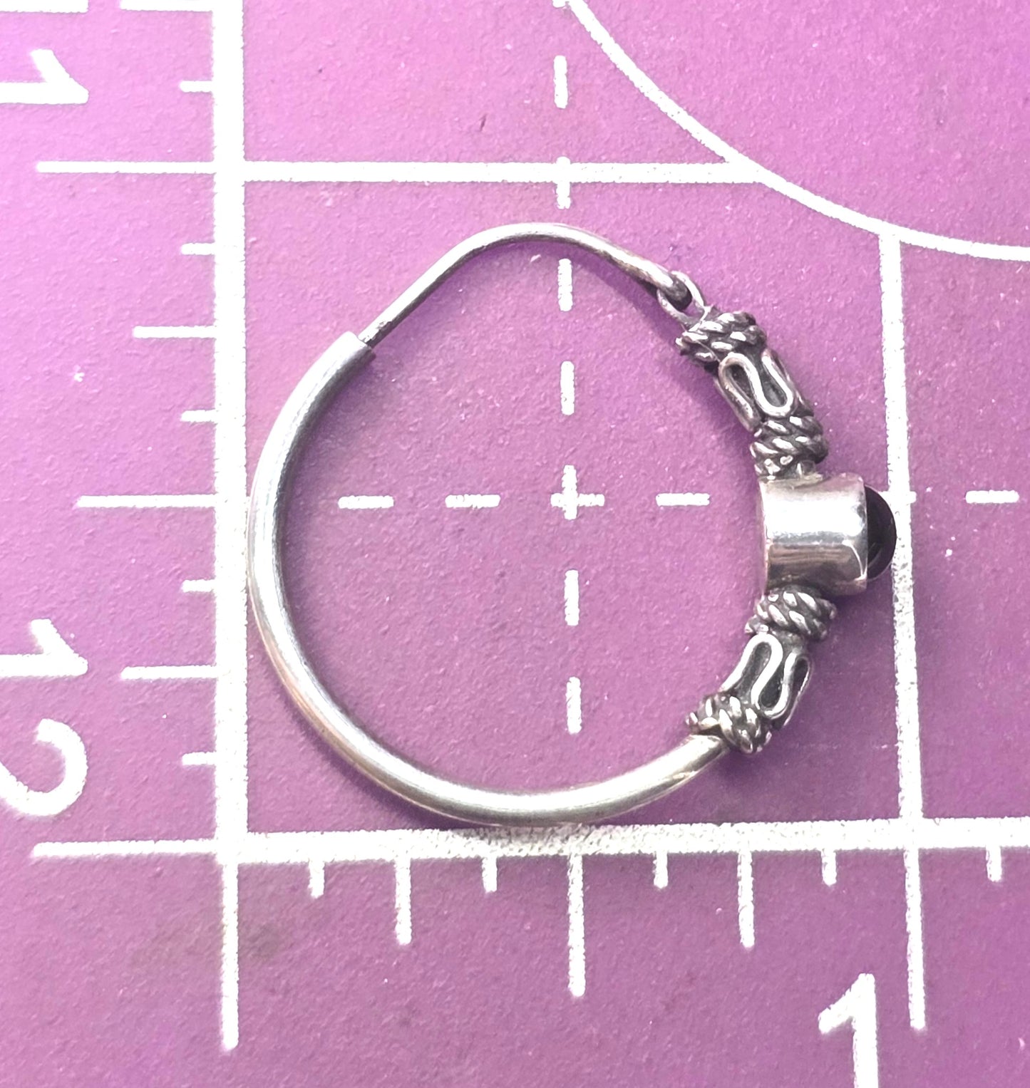 Tribal Balinese black enamel sterling silver internal thread vintage hoop earrings