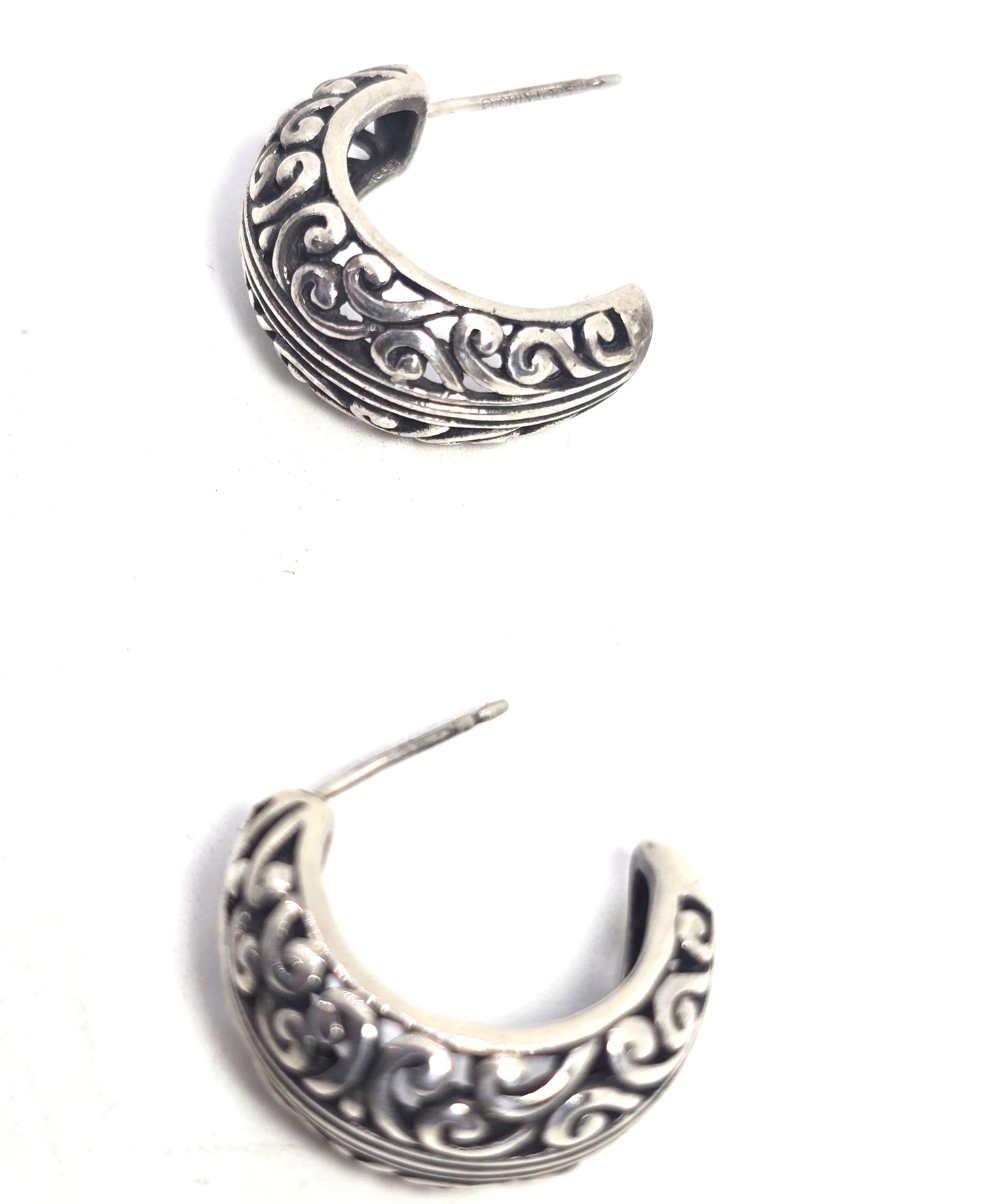 Balinese Tribal Open work filigree sterling silver post hoop earrings