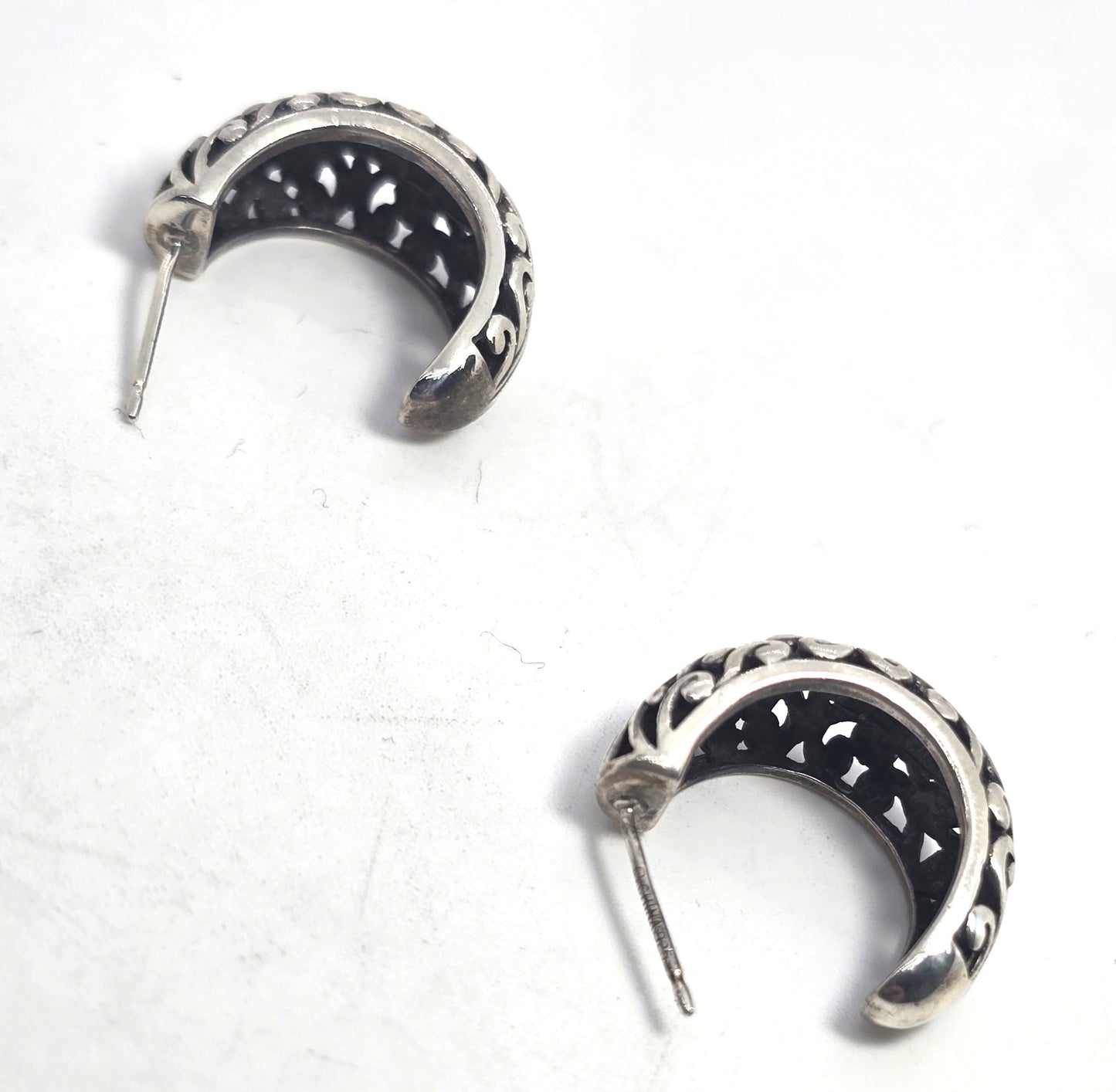 Balinese Tribal Open work filigree sterling silver post hoop earrings