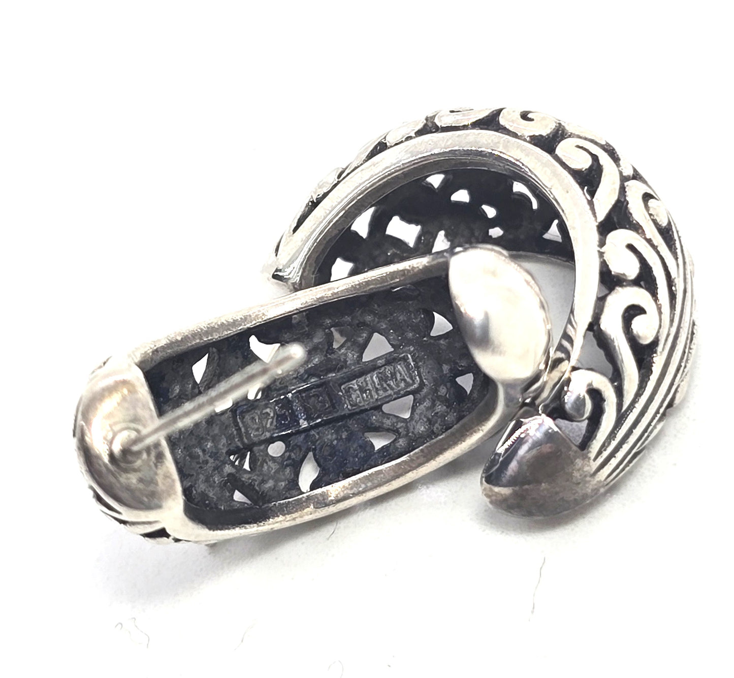 Balinese Tribal Open work filigree sterling silver post hoop earrings