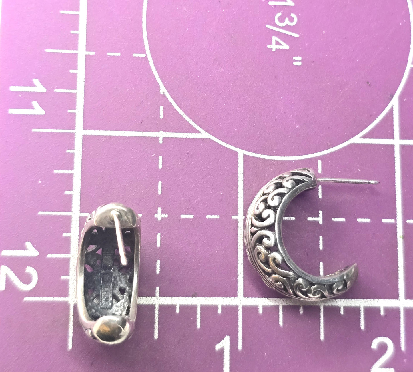Balinese Tribal Open work filigree sterling silver post hoop earrings