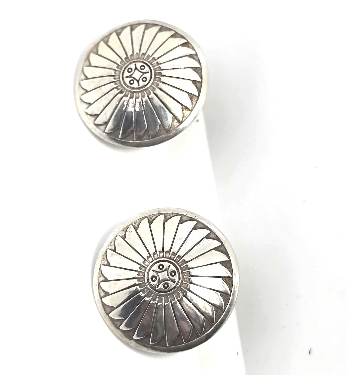Concho stamped sterling silver domed vintage Southwestern button post earrings