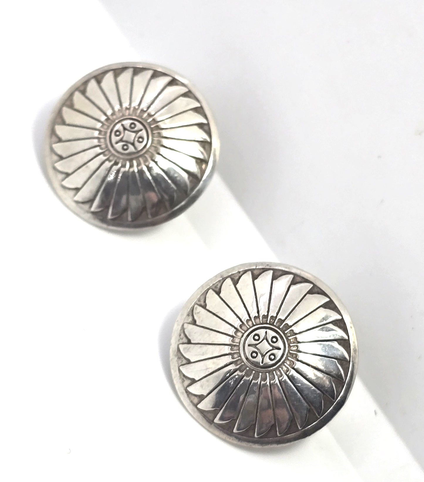 Concho stamped sterling silver domed vintage Southwestern button post earrings