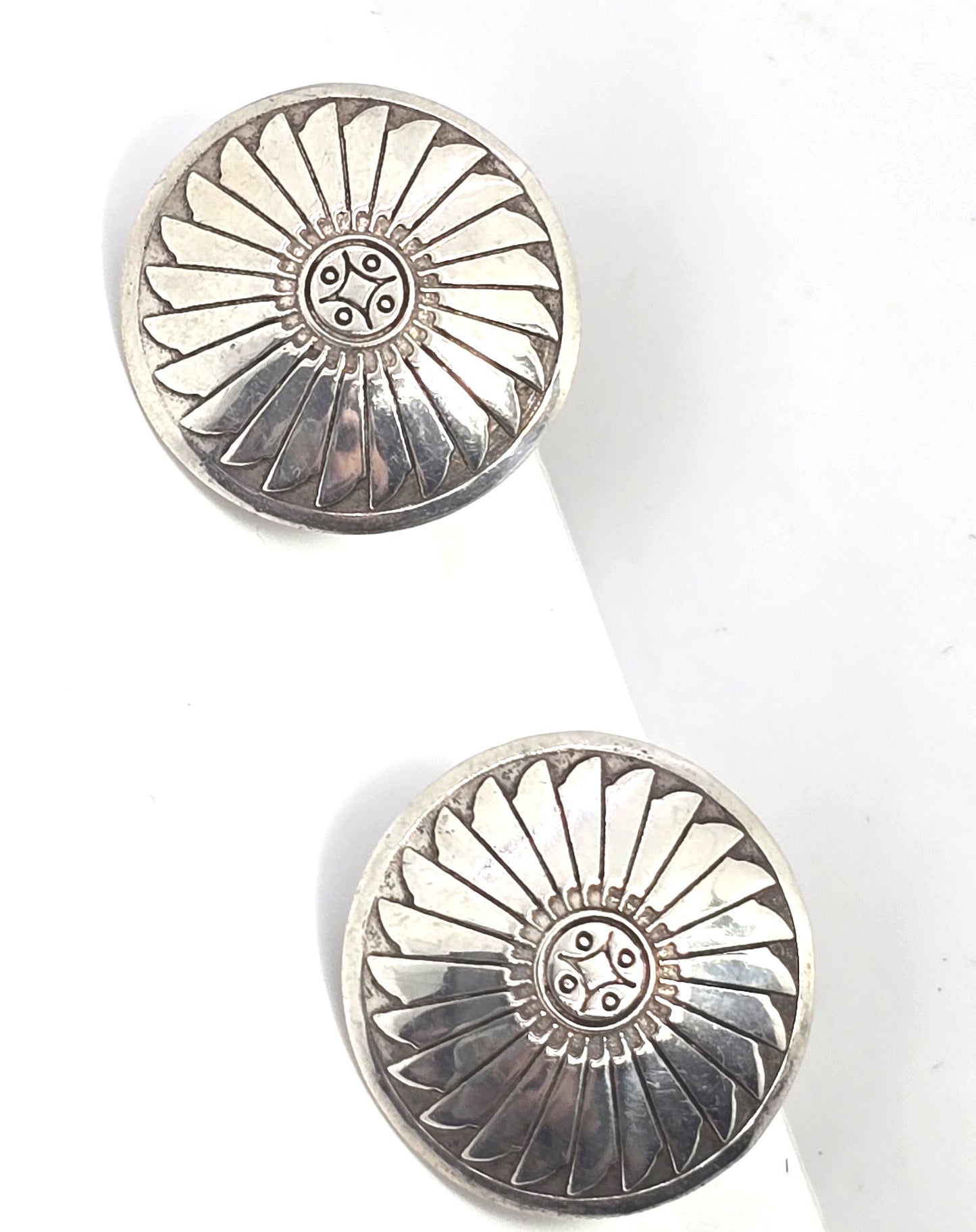 Concho stamped sterling silver domed vintage Southwestern button post earrings