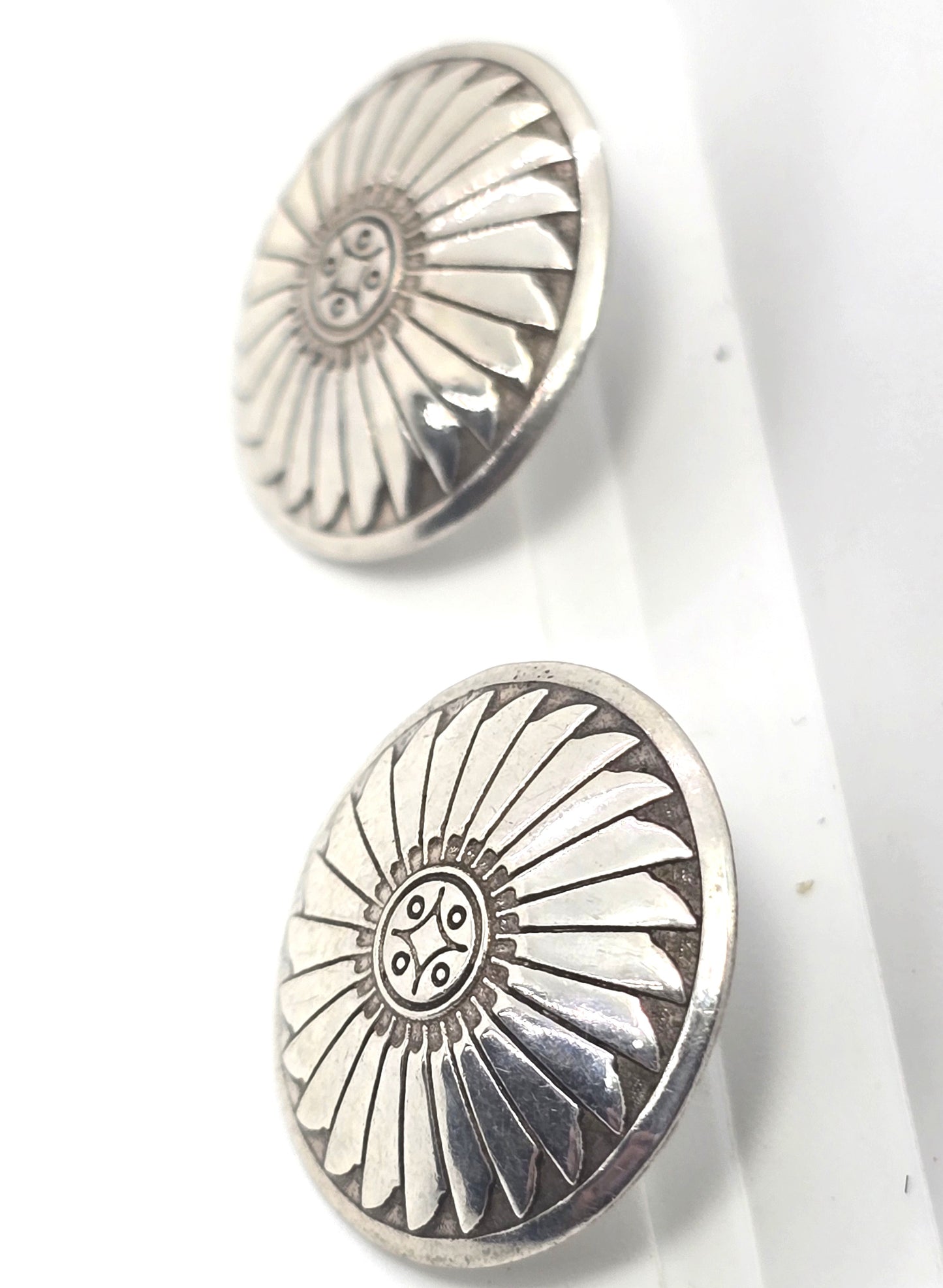 Concho stamped sterling silver domed vintage Southwestern button post earrings