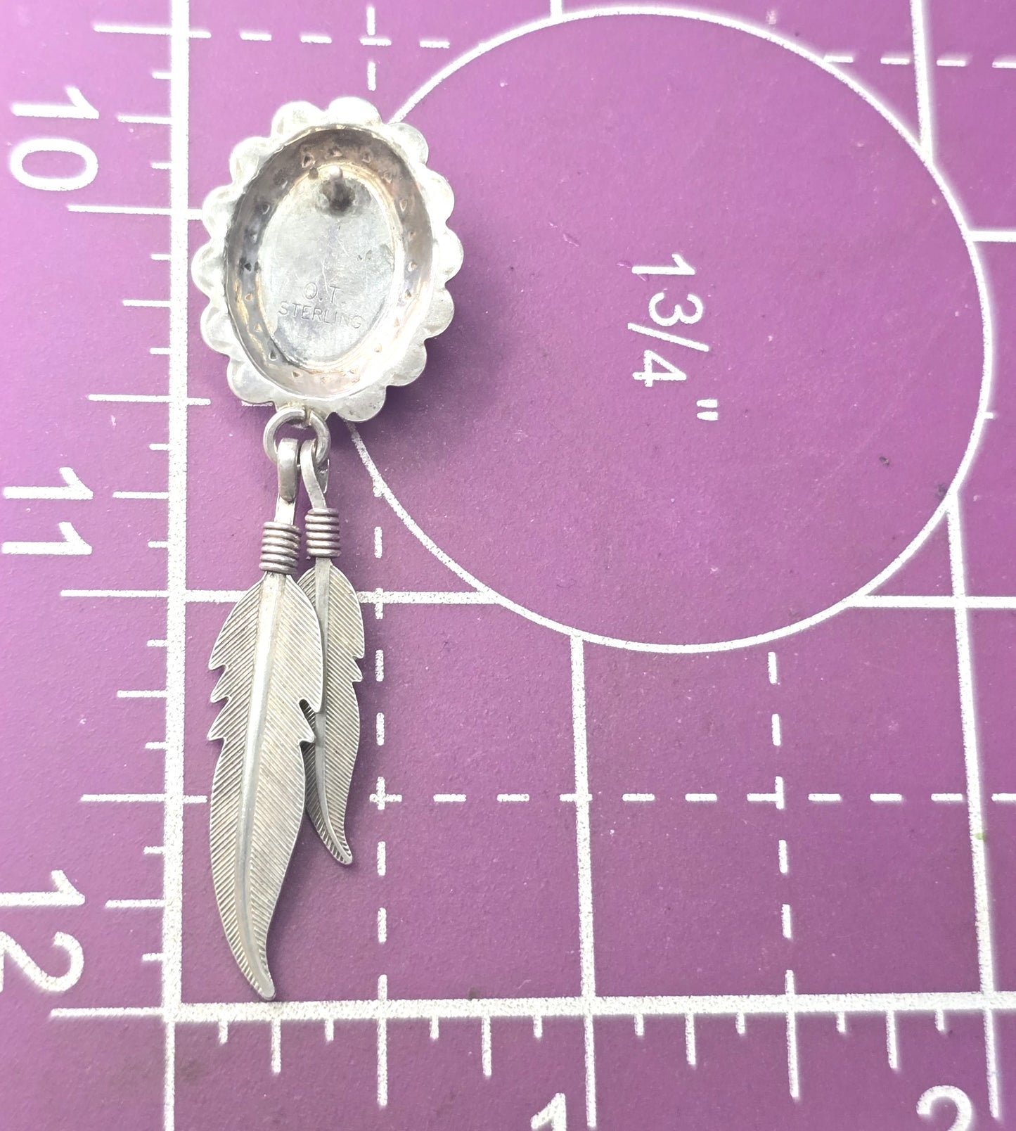 QT Quoc Turquoise gemstone inlay sterling silver vintage long feather earrings