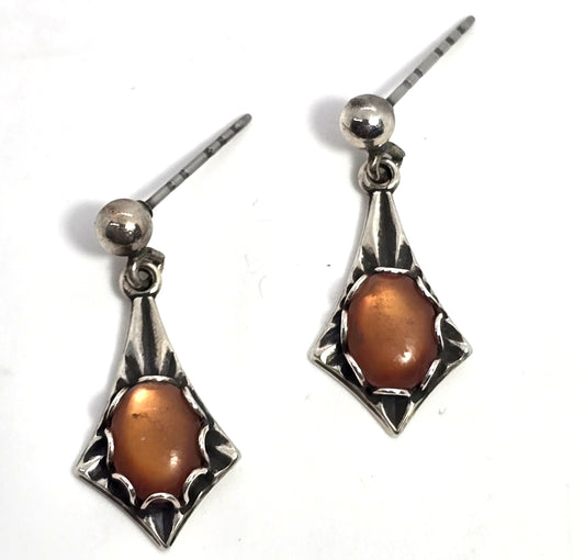 Spiney oyster Southwestern sterling silver drop vintage earrings