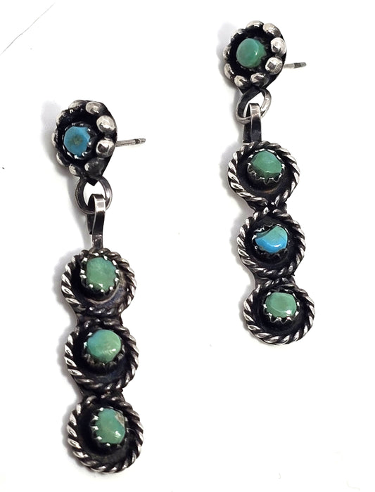 Zuni Snake Eyes petite point turquoise Native American Sterling Silver earrings