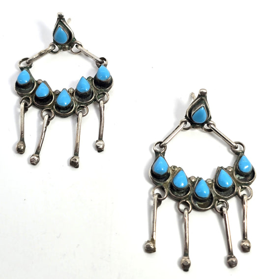 Zuni petite point turquoise Native American Sterling Silver vintage earrings