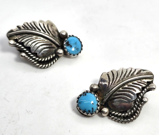 Navajo Native American feather Sterling vintage clip on earrings