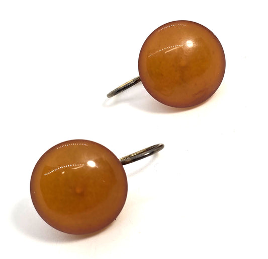 875 21ct gold and Baltic amber Russian vintage locking hook earrings