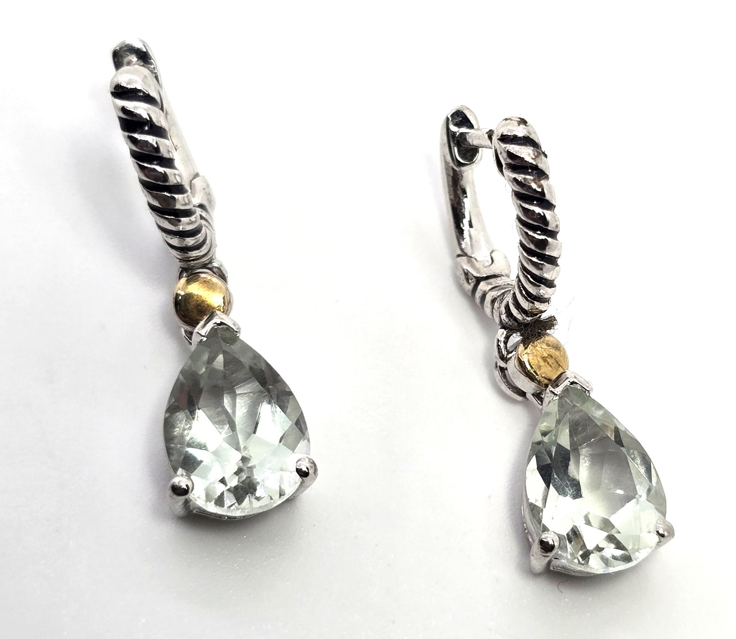 Aquamarine pear cut Sterling Silver & 14k yellow gold drop earrings
