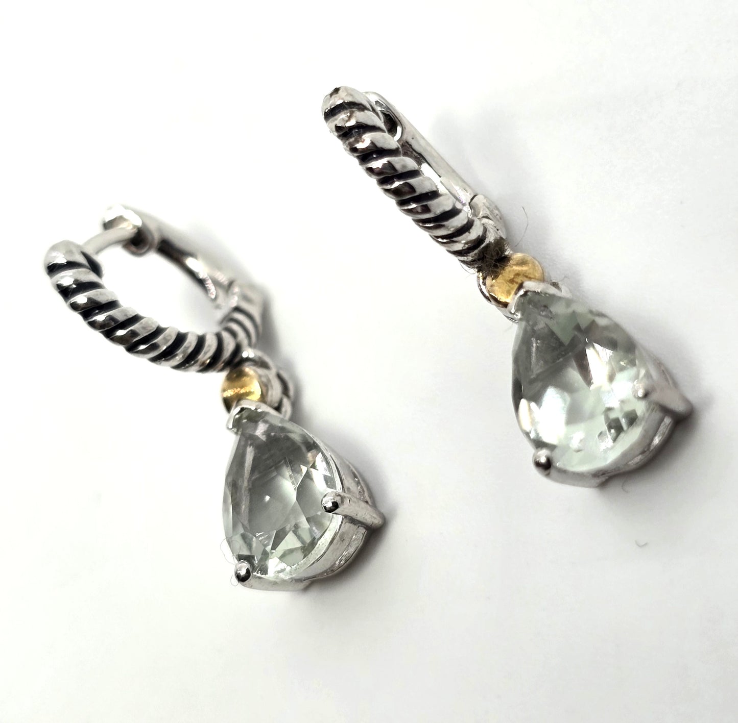 Aquamarine pear cut Sterling Silver & 14k yellow gold drop earrings