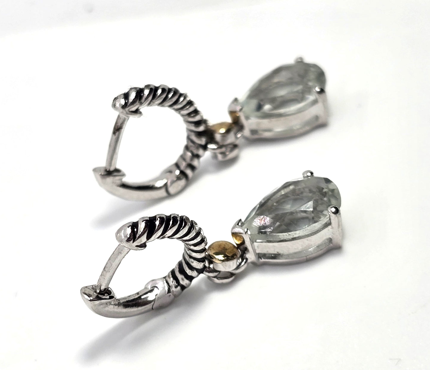Aquamarine pear cut Sterling Silver & 14k yellow gold drop earrings