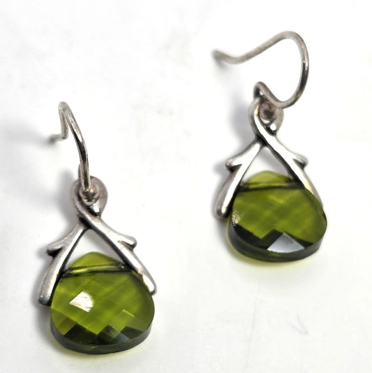 Green natural mossy nature sterling silver open work drop earrings