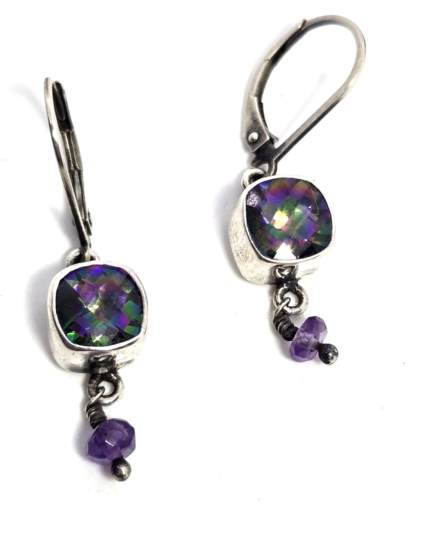 Sajen  mystic topaz and amethyst tribal Bali sterling silver vintage earrings