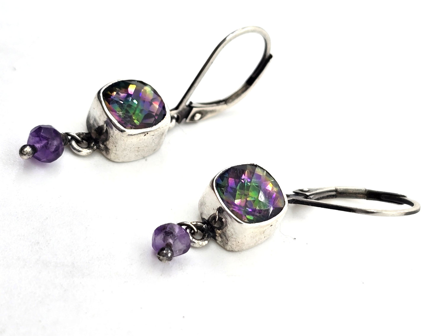 Sajen  mystic topaz and amethyst tribal Bali sterling silver vintage earrings