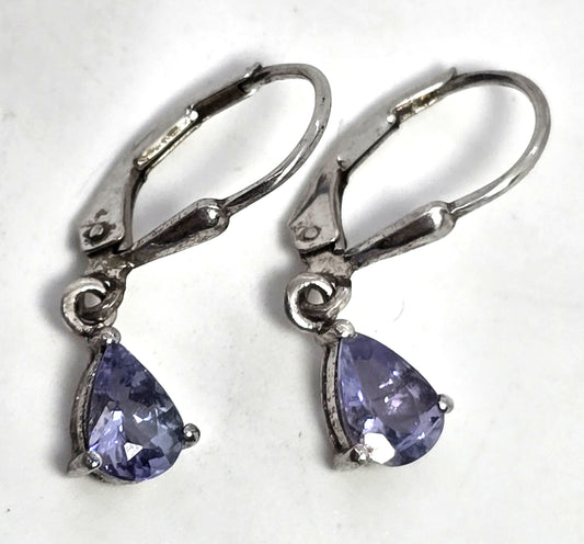 Tanzanite petite pear cut prong set sterling silver QJ IN  earrings