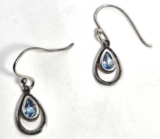 Blue topaz small petite sterling silver drop vintage earrings 925