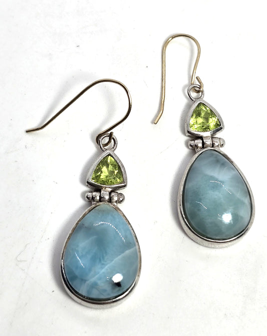Larimar and Peridot Dominican Republic gemstone sterling silver earrings NF