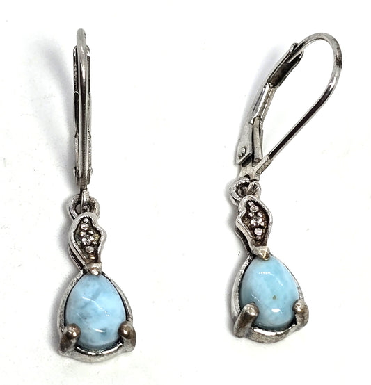 STS Larimar and  white topaz Dominican Republic sterling silver lever back earrings