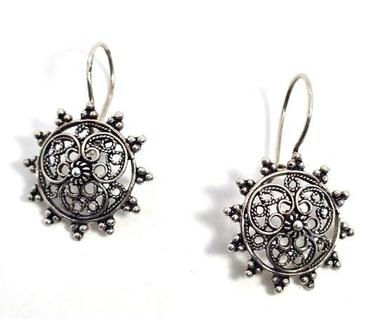 Tribal mandala sterling silver Turkey long signed locking earrings