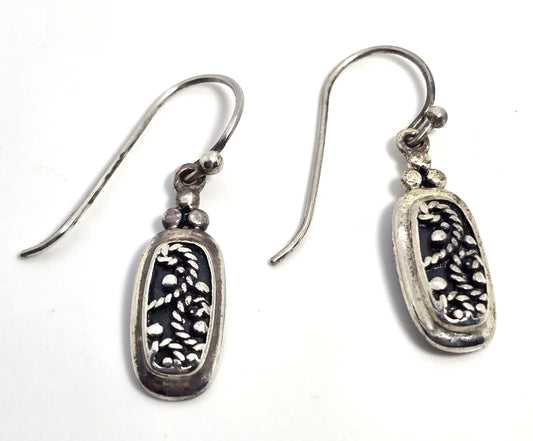 MWS Bali tribal milgrain sterling silver drop earrings