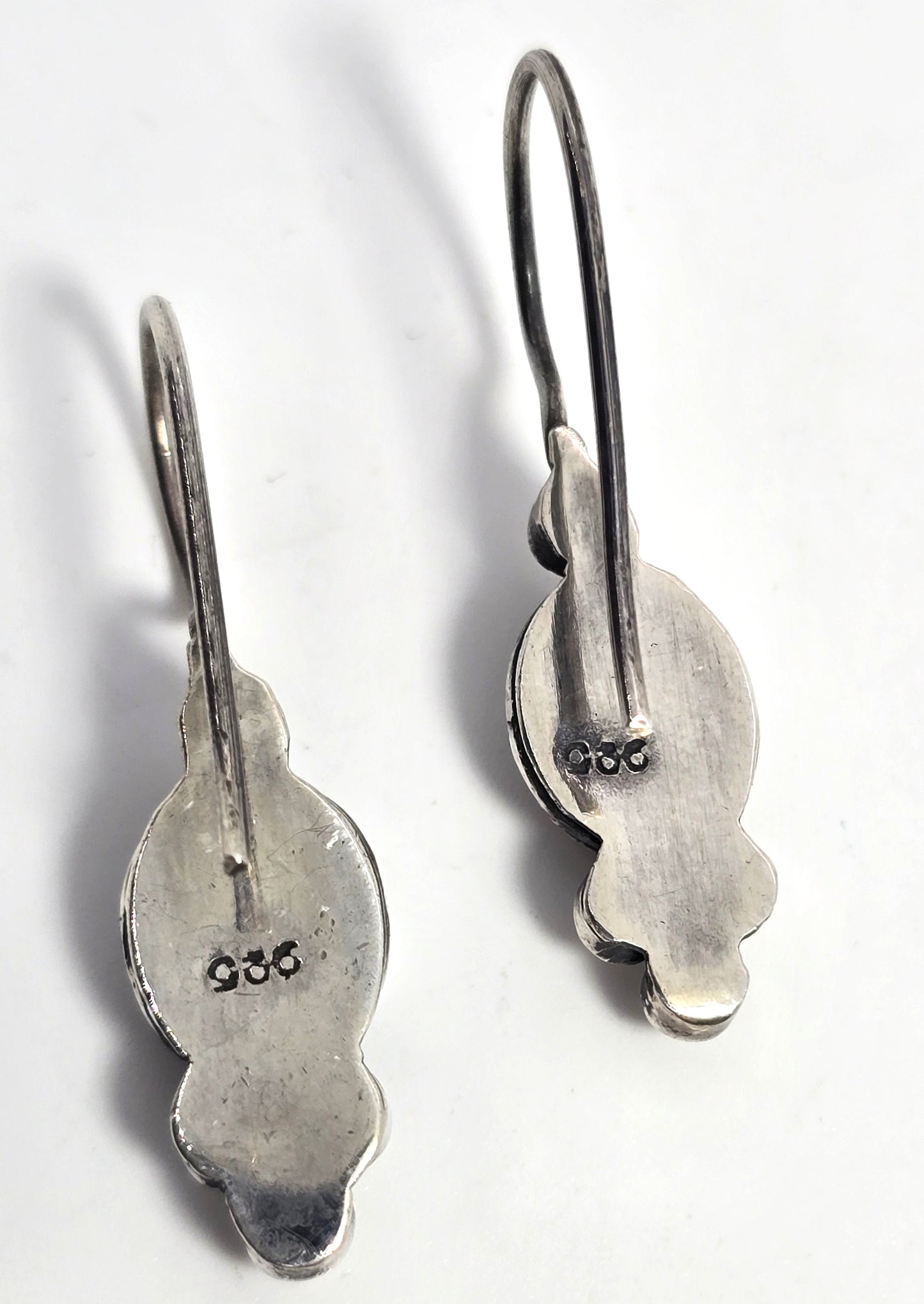 Amethyst purple gemstone tribal Bali vintage sterling silver drop earrings