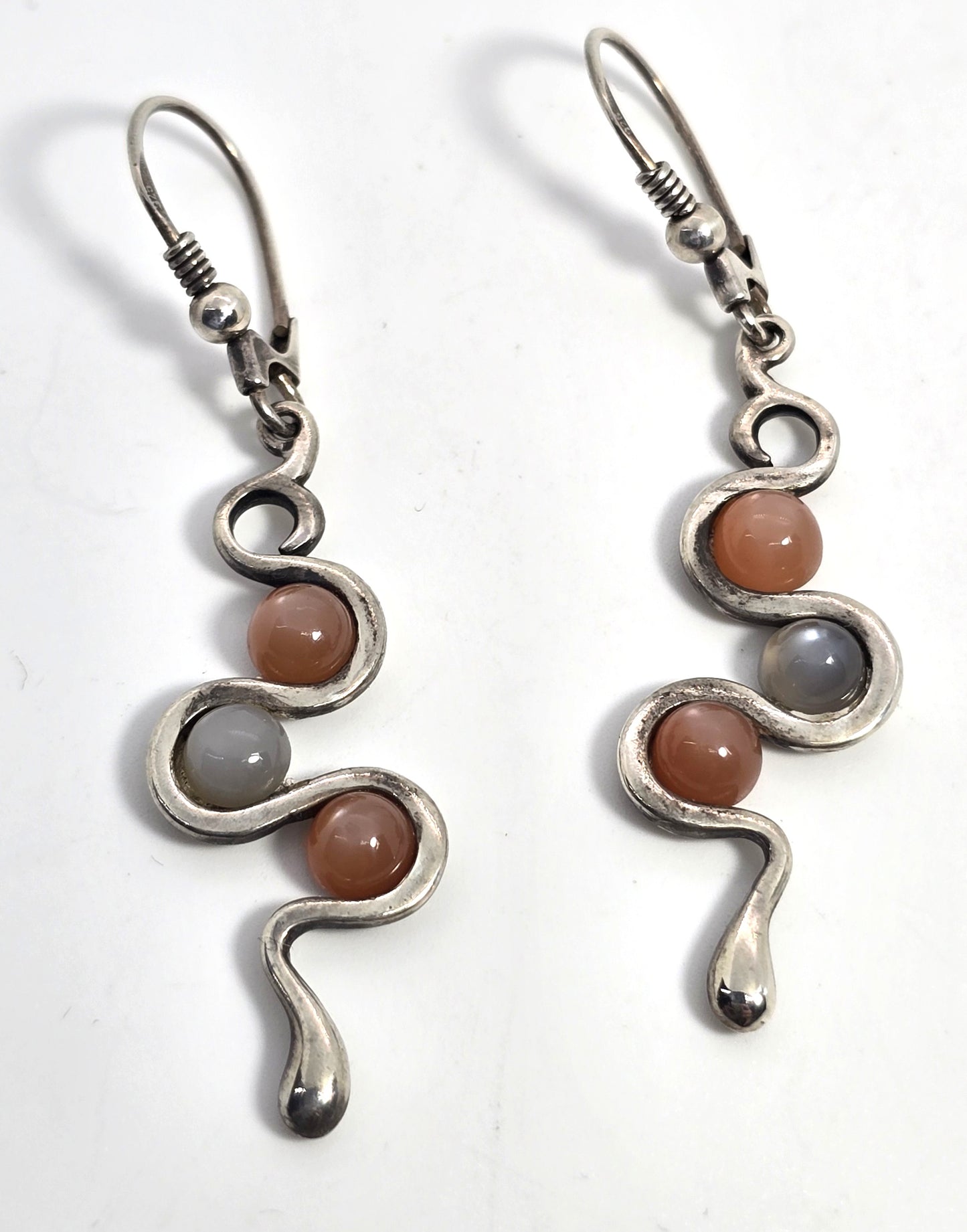 Sunstone and silver moonstone snake sterling silver vintage earrings