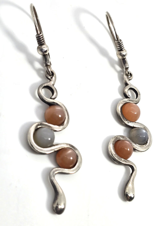 Sunstone and silver moonstone snake sterling silver vintage earrings