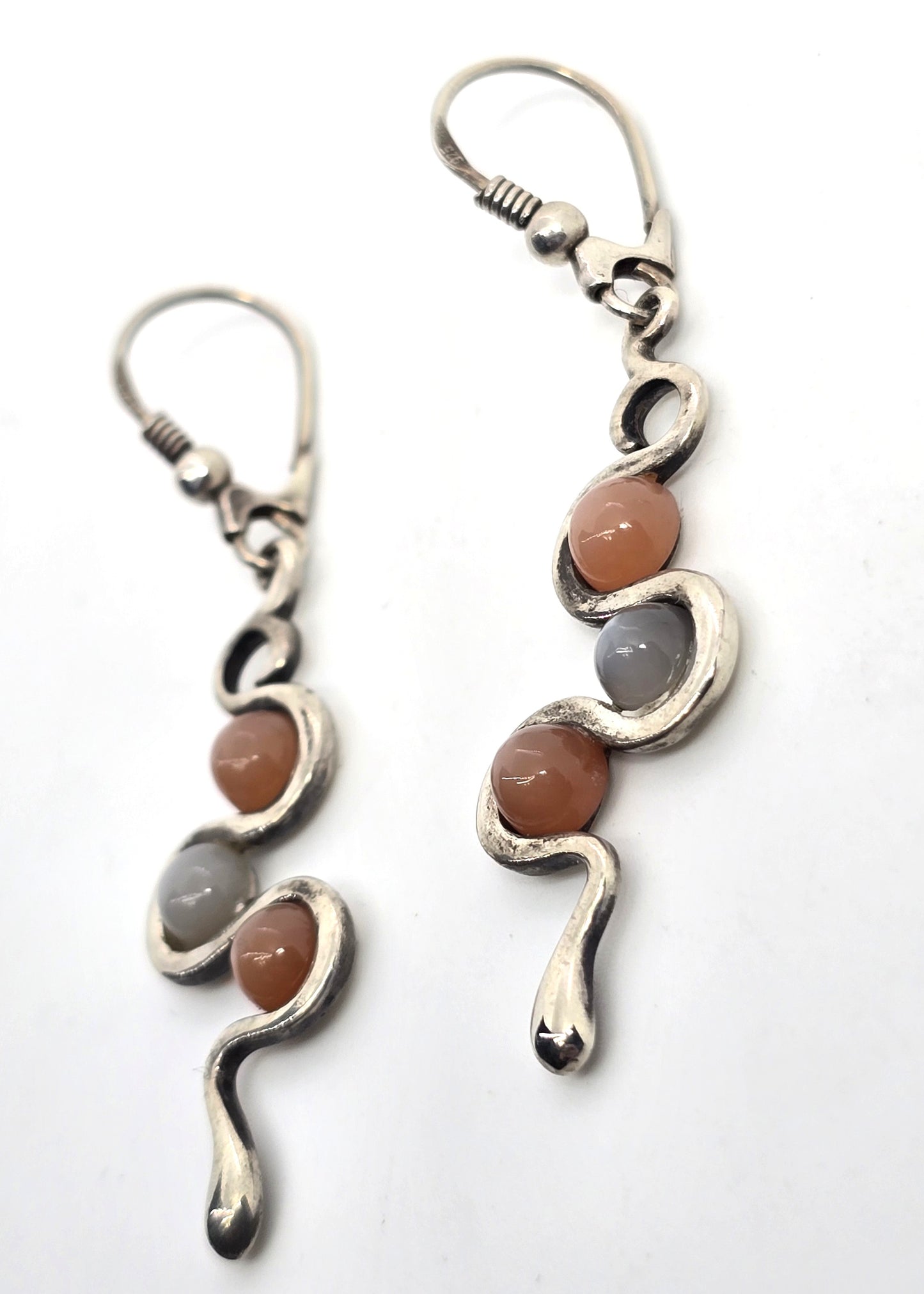 Sunstone and silver moonstone snake sterling silver vintage earrings