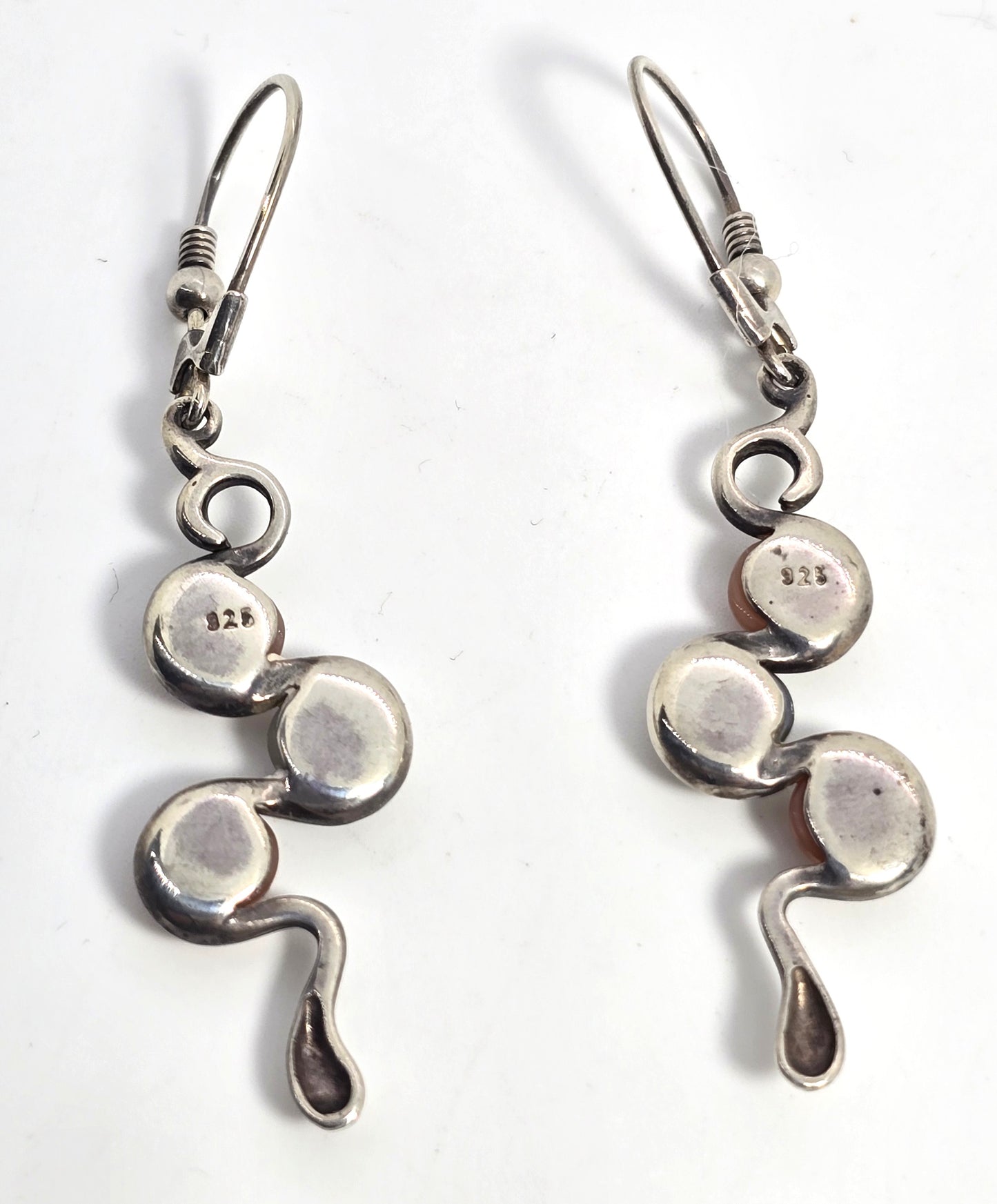 Sunstone and silver moonstone snake sterling silver vintage earrings