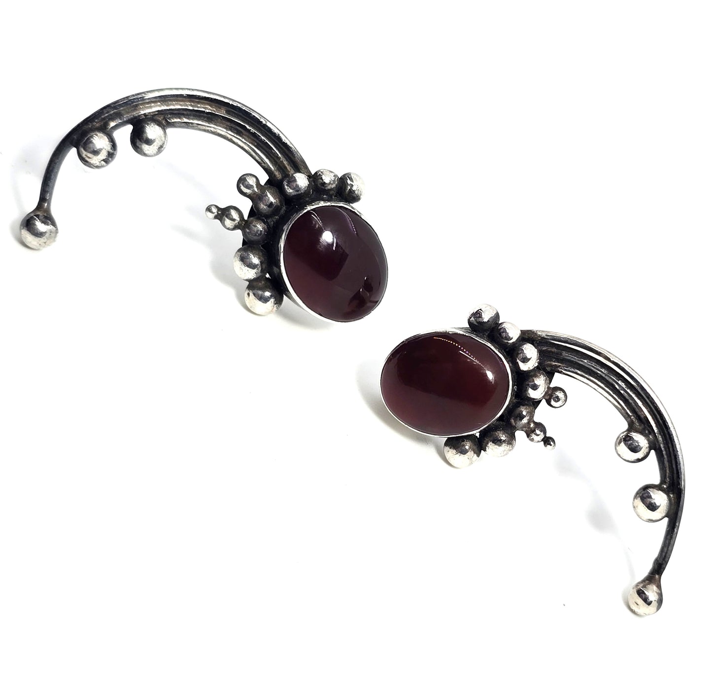 Garnet Bali Balinese tribal style sterling silver vintage post earrings