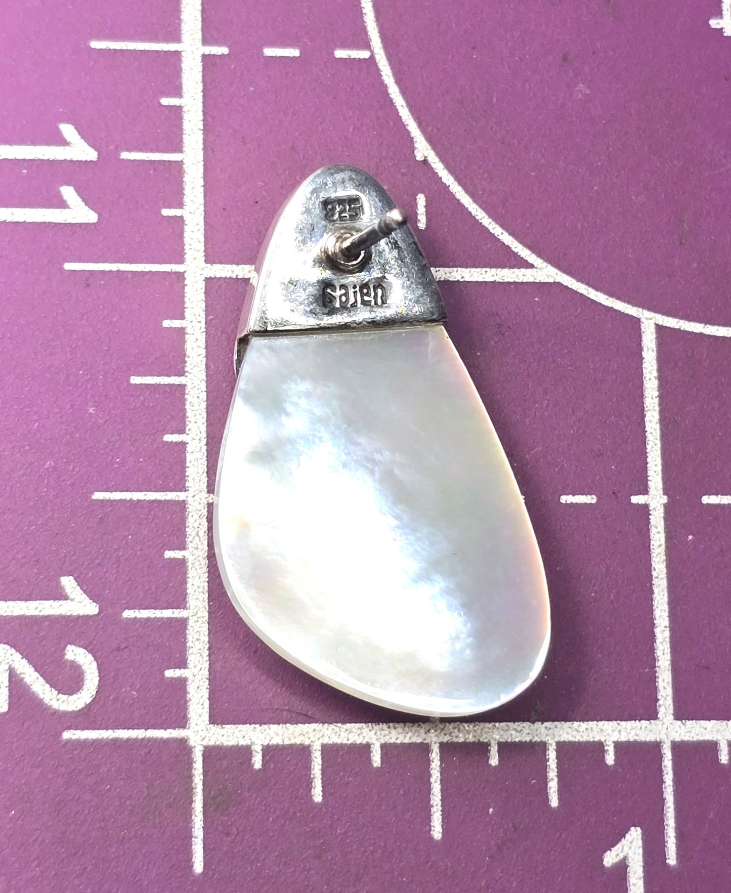 Sajen Mother of Pearl MOP gemstone sterling silver tear drop vintage post earrings