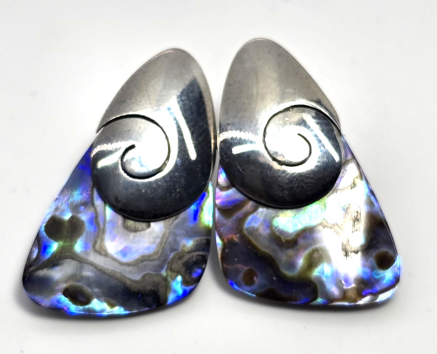 Sajen Abalone paua gemstone sterling silver tear drop vintage post earrings