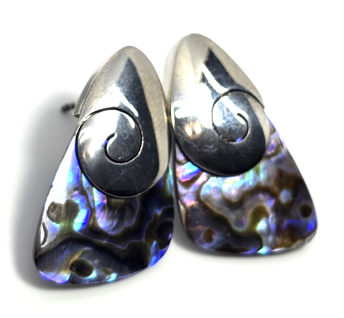 Sajen Abalone paua gemstone sterling silver tear drop vintage post earrings