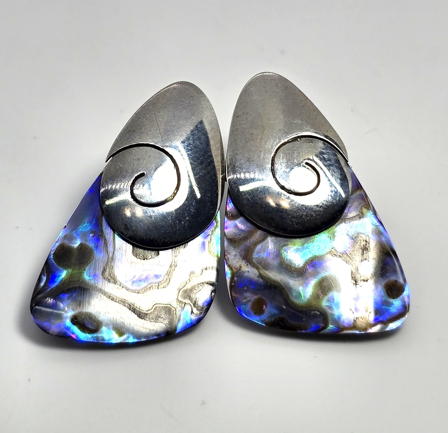 Sajen Abalone paua gemstone sterling silver tear drop vintage post earrings