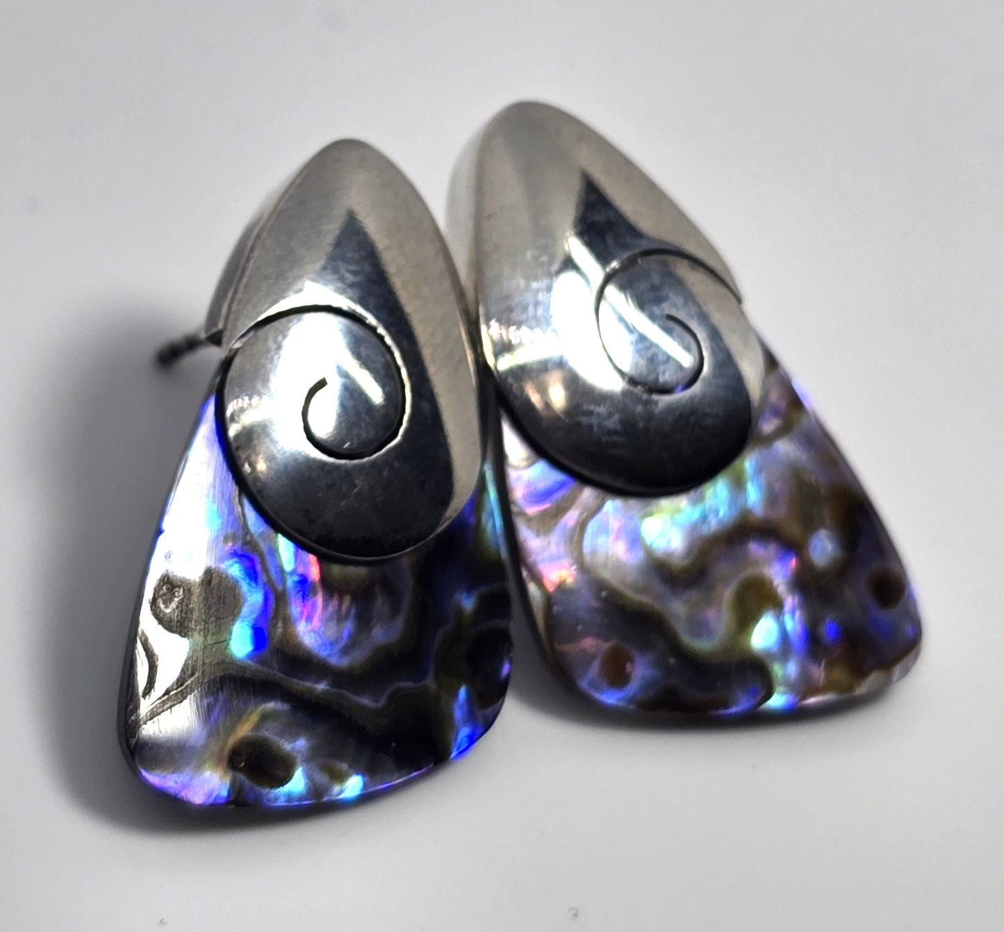 Sajen Abalone paua gemstone sterling silver tear drop vintage post earrings