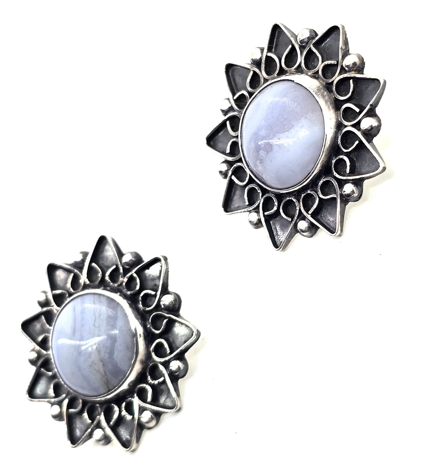 CII Blue Lace Agate Mexican sterling silver post stud vintage earrings