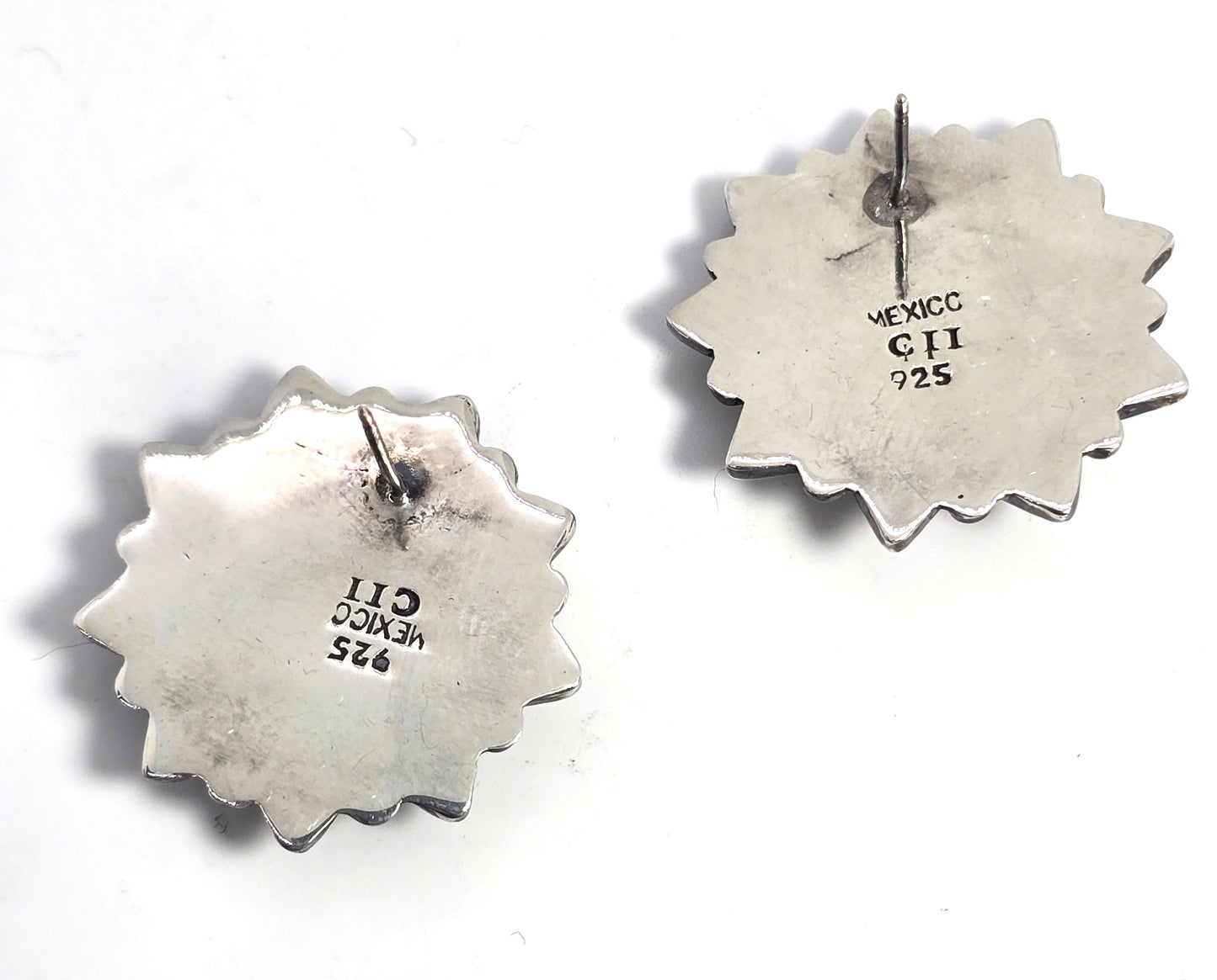 CII Blue Lace Agate Mexican sterling silver post stud vintage earrings