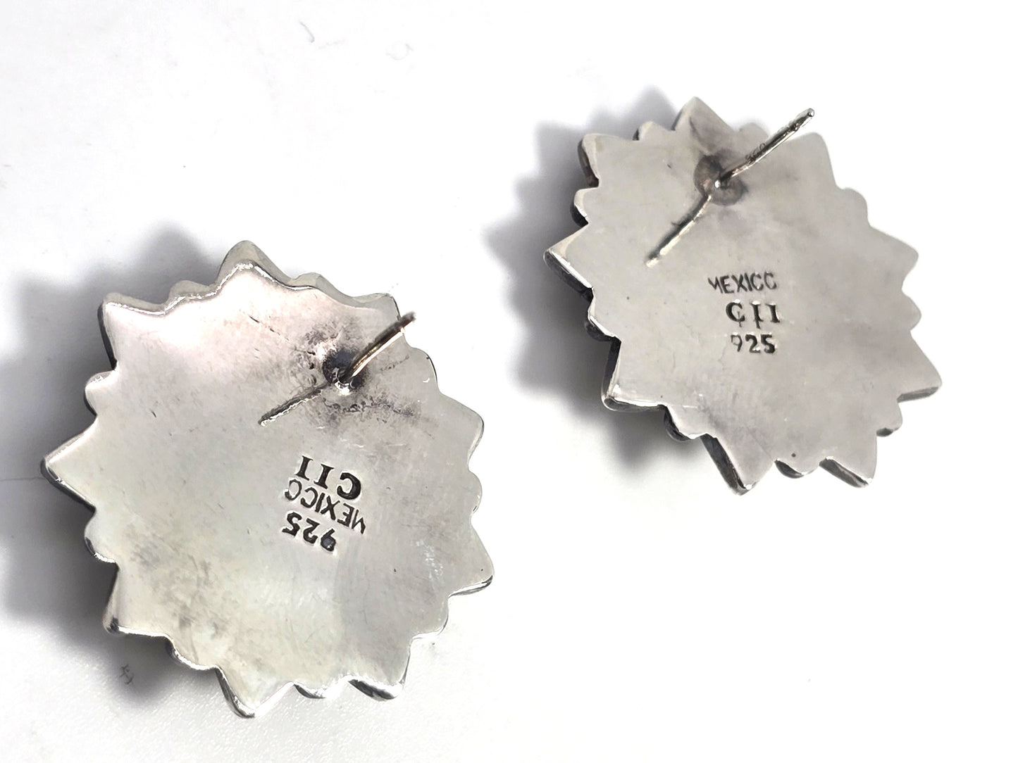 CII Blue Lace Agate Mexican sterling silver post stud vintage earrings