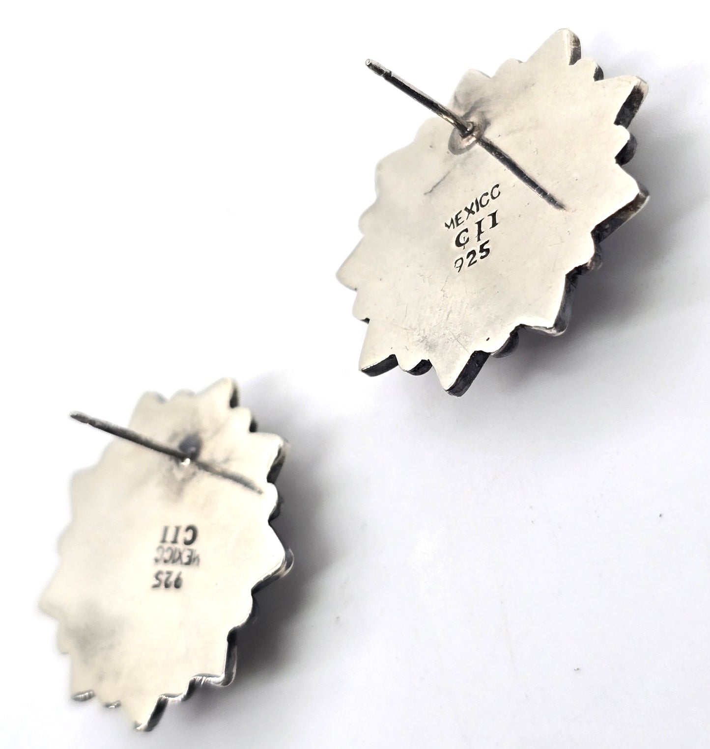 CII Blue Lace Agate Mexican sterling silver post stud vintage earrings