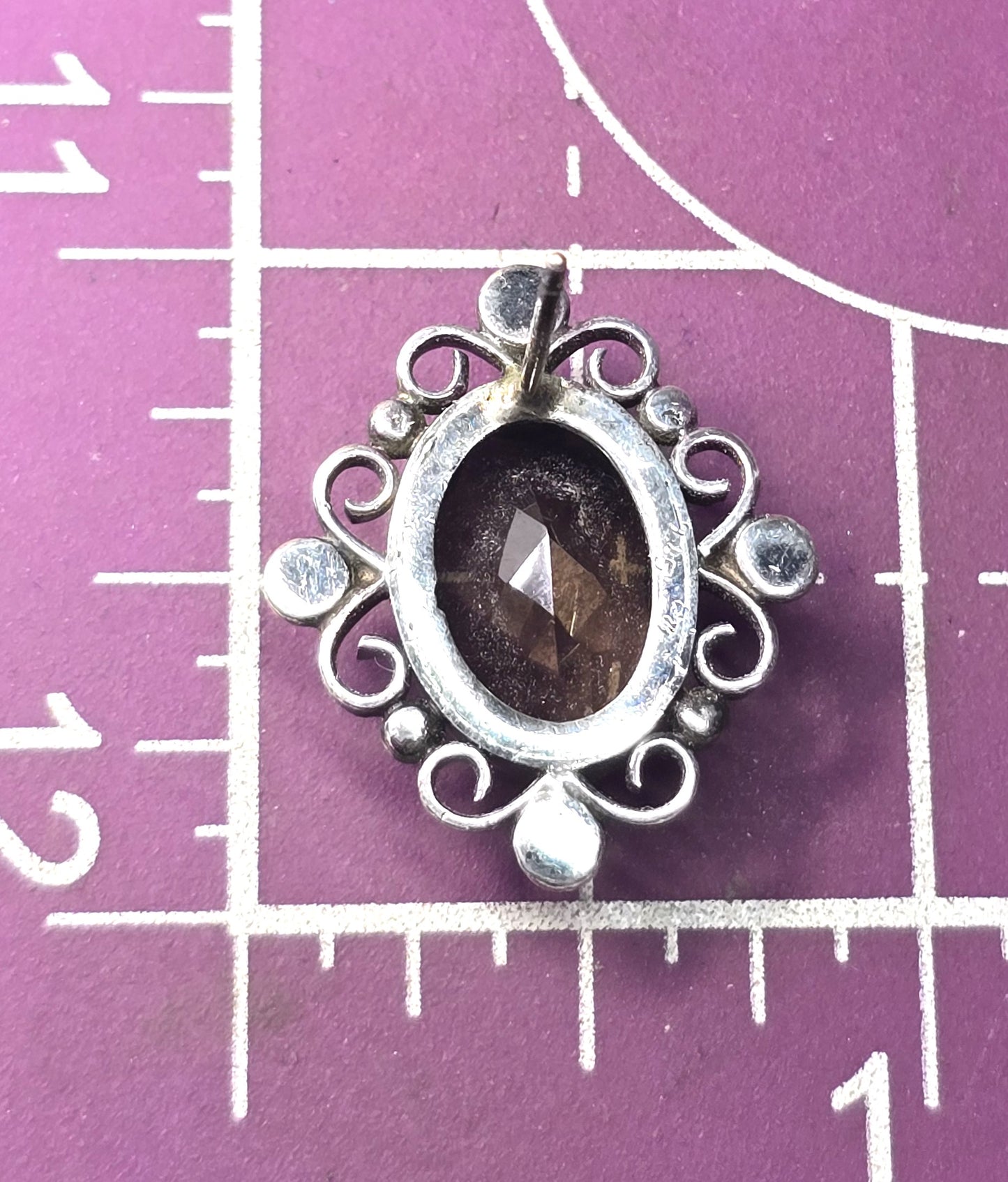 Brown smokey quartz vintage filigree sterling silver stud earrings