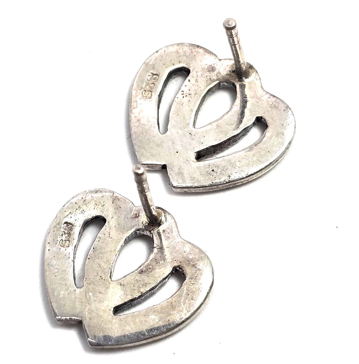 Double heart Marcasite vintage sterling silver stud earrings