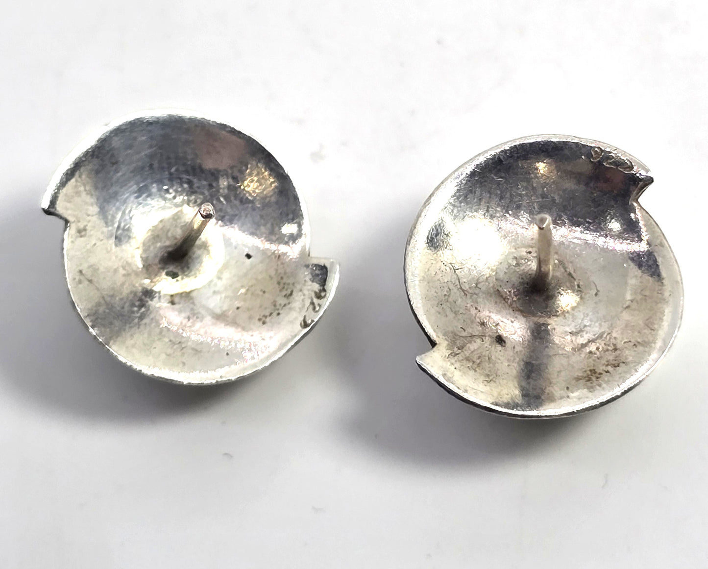 Larimar Amber gemstone abstract large sterling silver vintage stud earrings