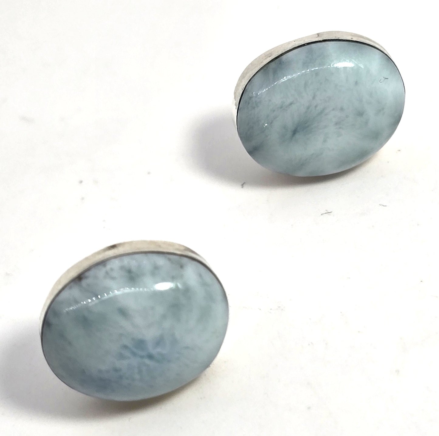 Larimar blue gemstone Dominican Republic sterling silver vintage stud earrings