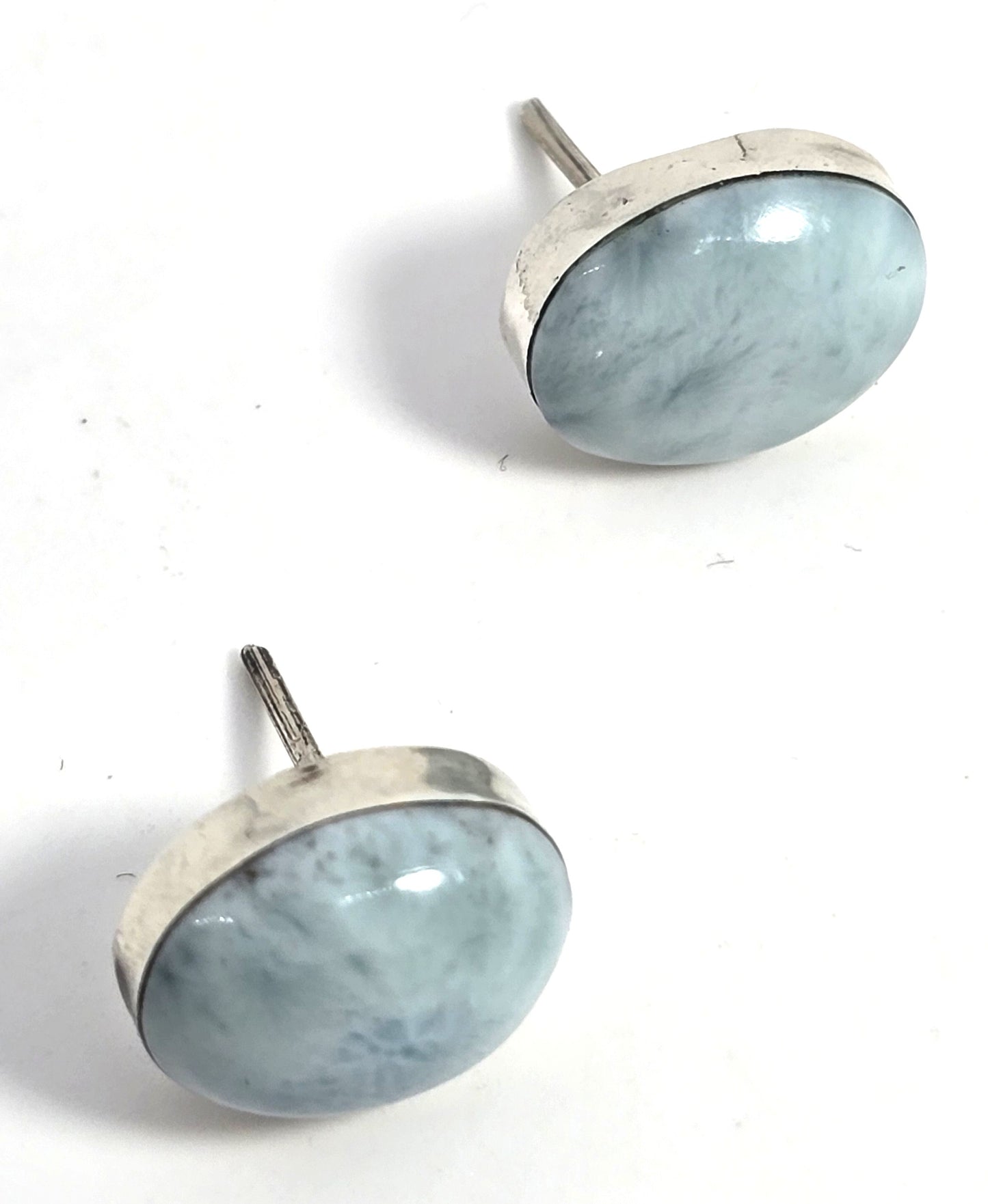 Larimar blue gemstone Dominican Republic sterling silver vintage stud earrings