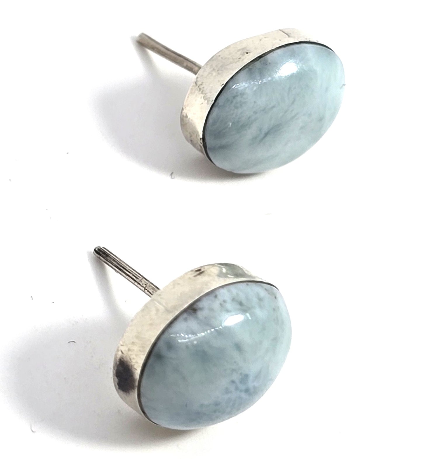 Larimar blue gemstone Dominican Republic sterling silver vintage stud earrings