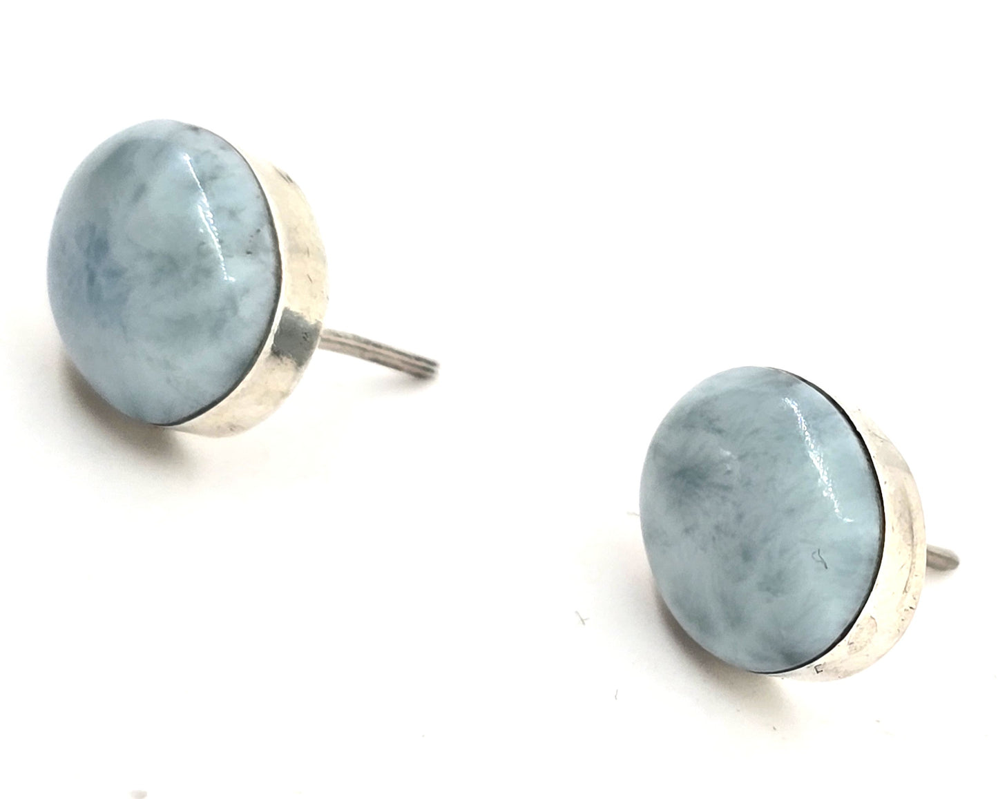 Larimar blue gemstone Dominican Republic sterling silver vintage stud earrings